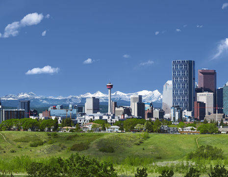 het uitzicht op de stad Calgary, Canada