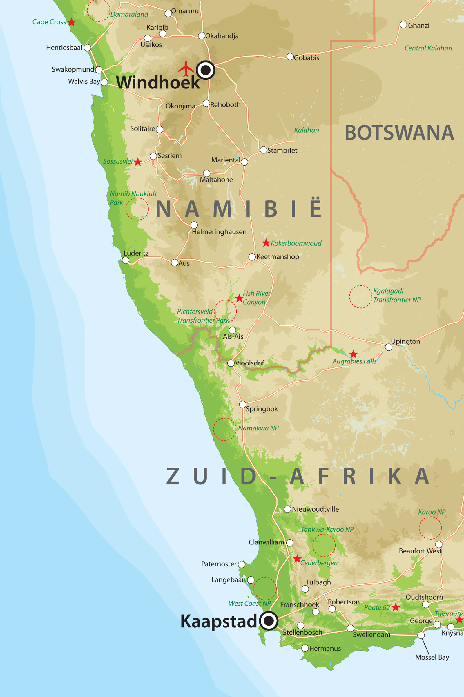 Kaart Van Zuid-Namibie Met Zuid-Afrika Bij Van Verre